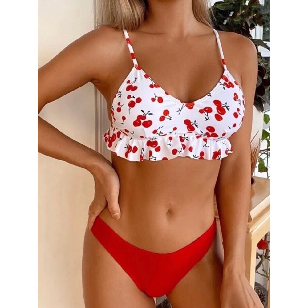 Red Cherry Ruffle Bikini